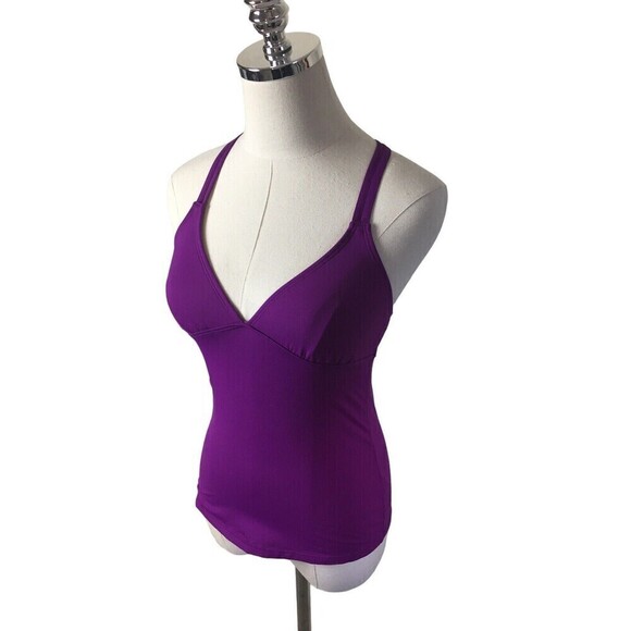 Athleta Purple Tankini Size XXS Adjustable Cross Strap UPF Quick Dry Swim Top - Picture 2 of 5
